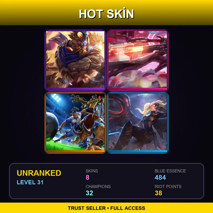VN | Lv31 | Unranked | 8 Skin | 32 Champ — LoL account