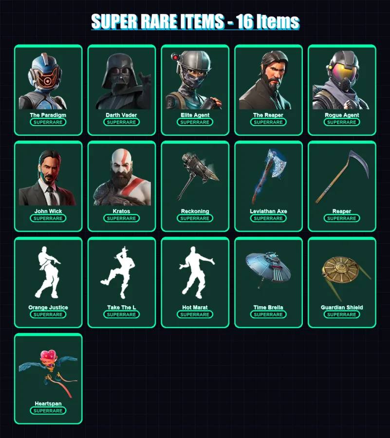 [PC/PSN] | The Paradigm | Darth Vader | Elite Agent | The Reaper | Rogue Agent | 331 skin | 311 pickaxe | 243 emote | 245 glider | Lv3641