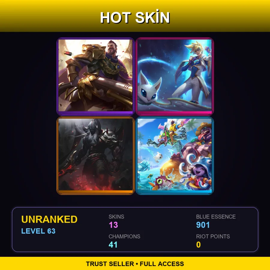 SG | Lv63 | Unranked | 13 Skin | 41 Champ — LoL account
