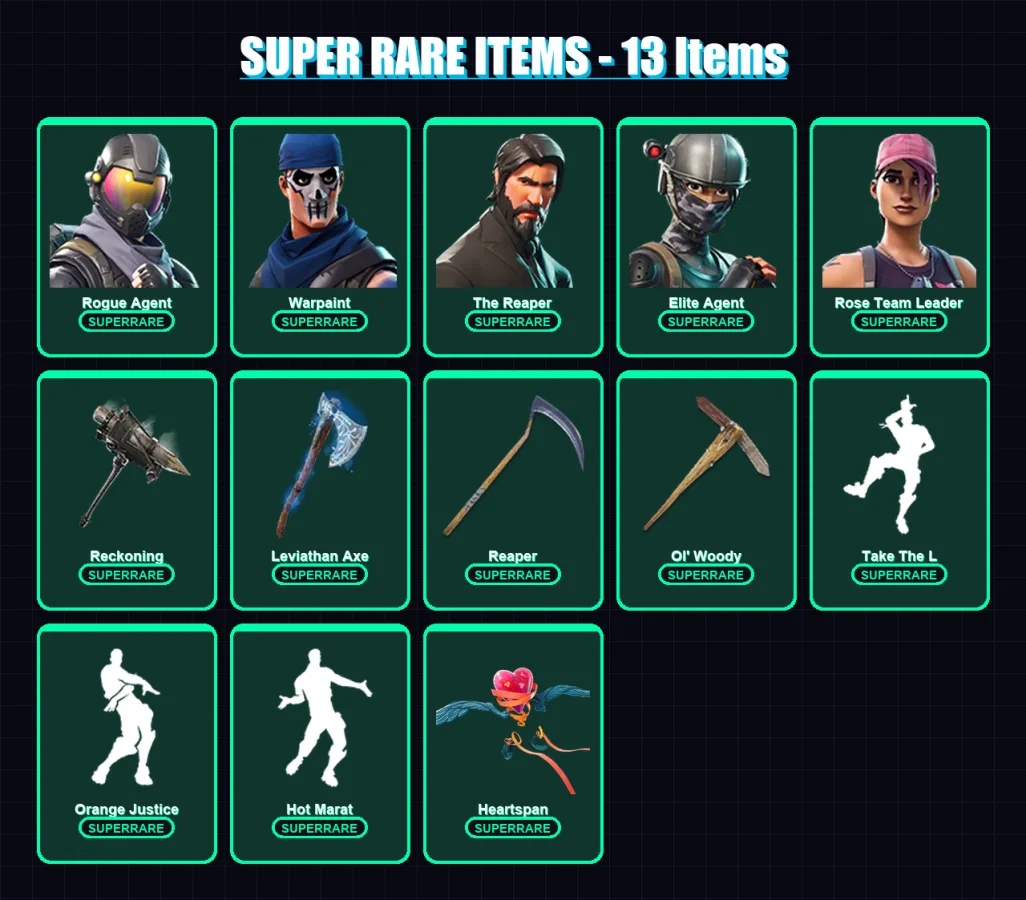 [PC/XBOX/PSN] | Rogue Agent | Warpaint | The Reaper | Elite Agent | Rose Team Leader | 95 skin | 104 pickaxe | 102 emote | 92 glider | Lv1284