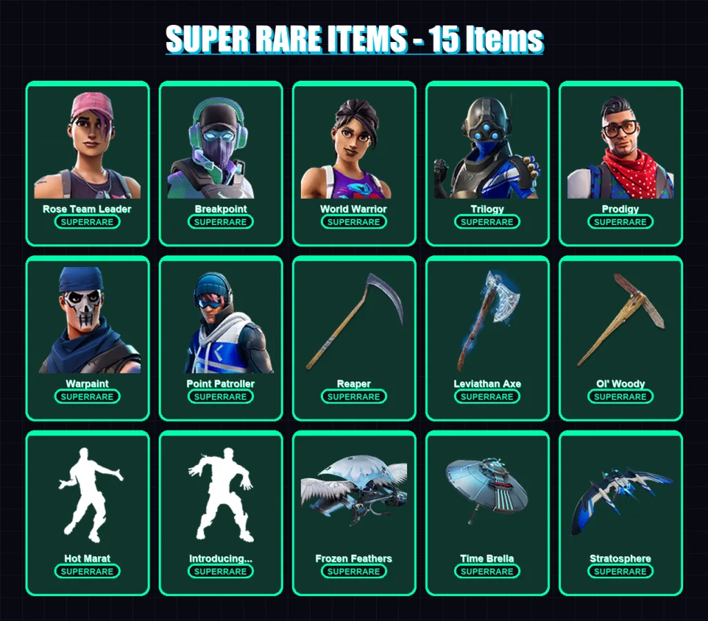 [PS4/PS5/XBOX/PC] | Rose Team Leader | Breakpoint | World Warrior | Trilogy | Prodigy | 126 skin | 186 pickaxe | 198 emote | 144 glider | Lv1794