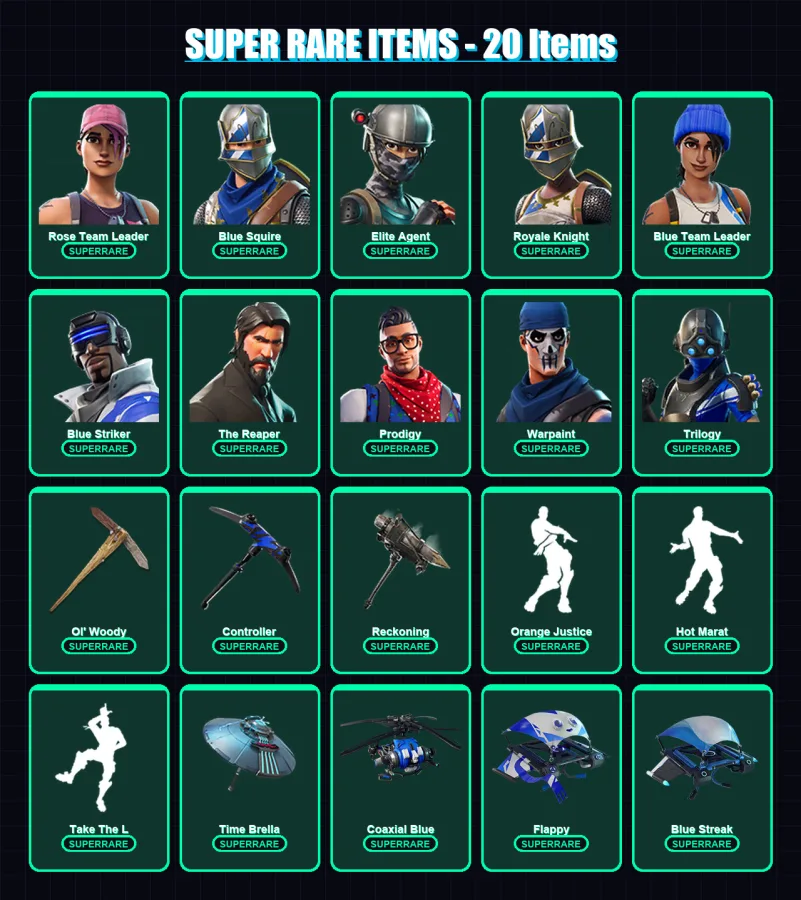 [PC] | Rose Team Leader | Blue Squire | Elite Agent | Royale Knight | Blue Team Leader | 94 skin | 74 pickaxe | 87 emote | 83 glider | Lv1151