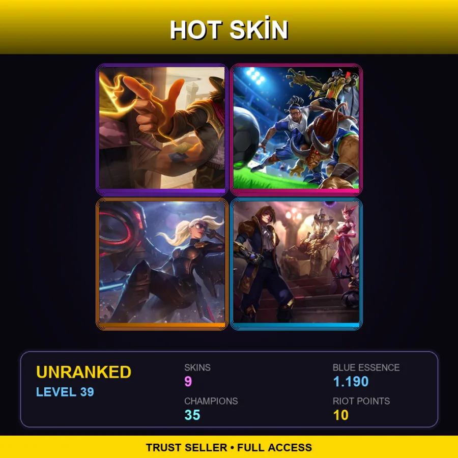 EUW | Lv39 | Unranked | 9 Skin | 35 Champ — LoL account