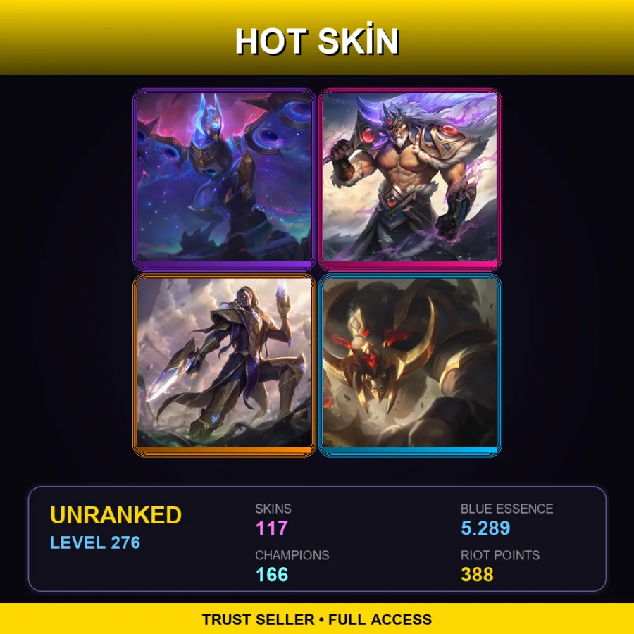 EUW | Lv276 | Unranked | 117 Skin | 166 Champ
