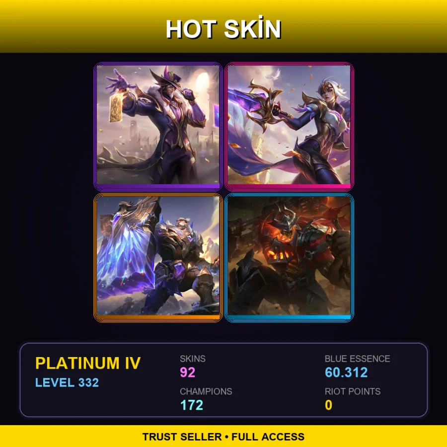 BR | Lv332 | Platinum IV | 92 Skin | 172 Champ — LoL account