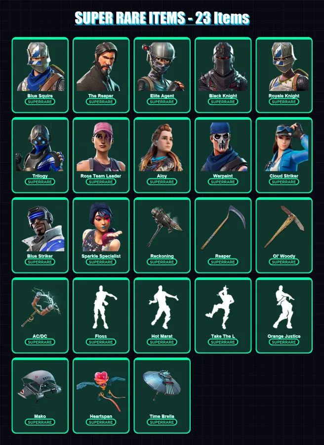 [PC/XBOX] | Blue Squire | The Reaper | Elite Agent | Black Knight | Royale Knight | 132 skin | 139 pickaxe | 117 emote | 129 glider | Lv2218