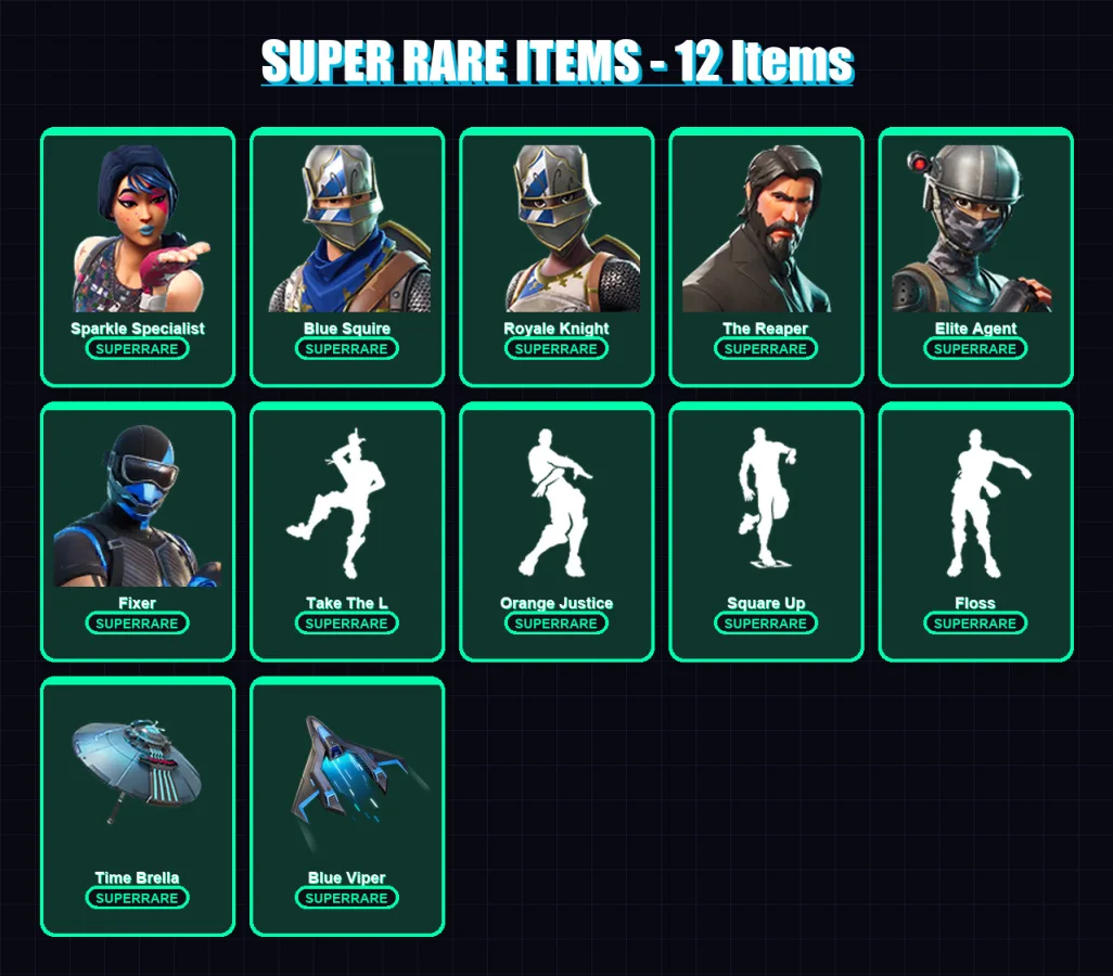 [PS4/PS5/XBOX/PC] | Sparkle Specialist | Blue Squire | Royale Knight | The Reaper | Elite Agent | 16 skin | 23 pickaxe | 27 emote | 27 glider | Lv47