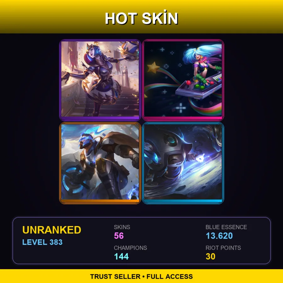 LAS | Lv383 | Unranked | 56 Skin | 144 Champ — LoL account