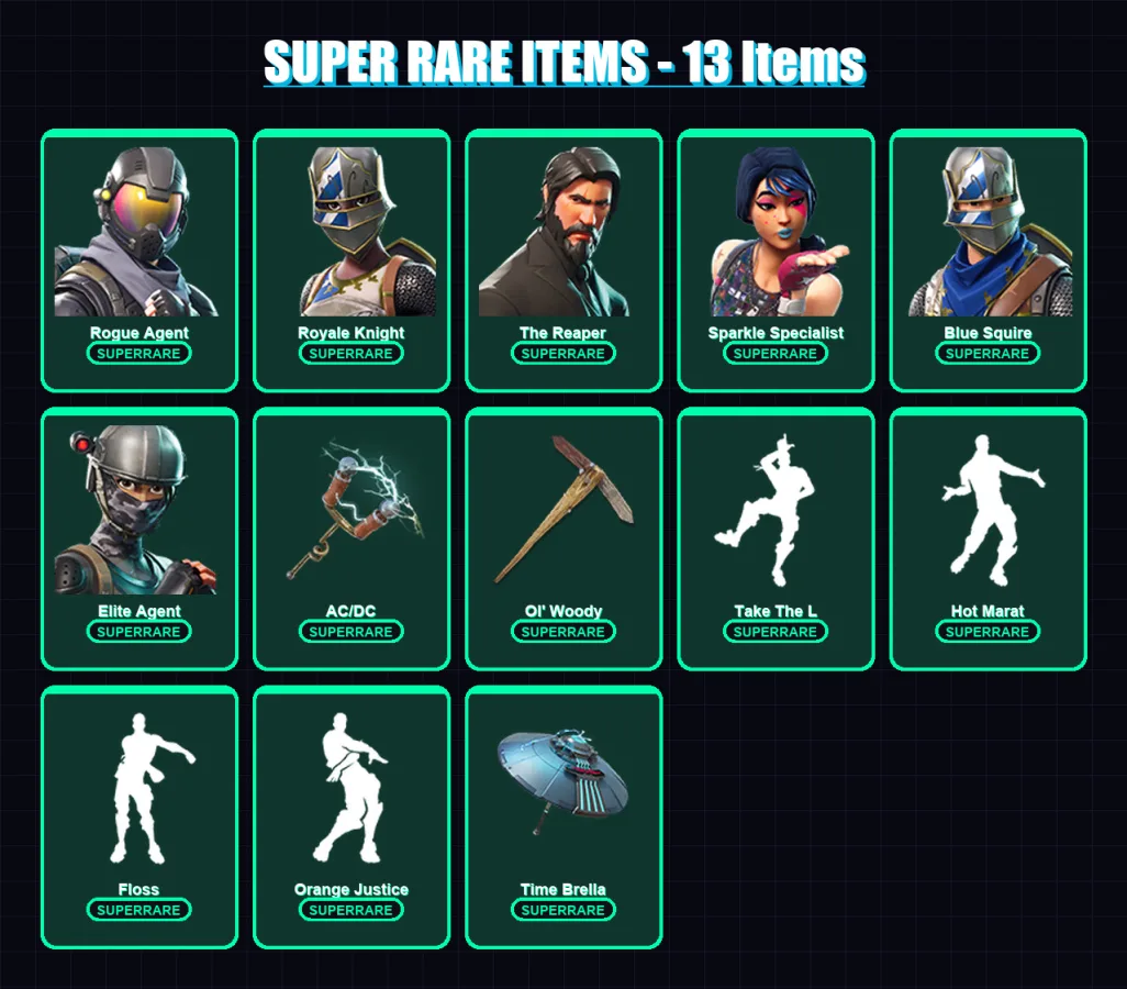 [PC] | Rogue Agent | Royale Knight | The Reaper | Sparkle Specialist | Blue Squire | 50 skin | 54 pickaxe | 66 emote | 61 glider | Lv908