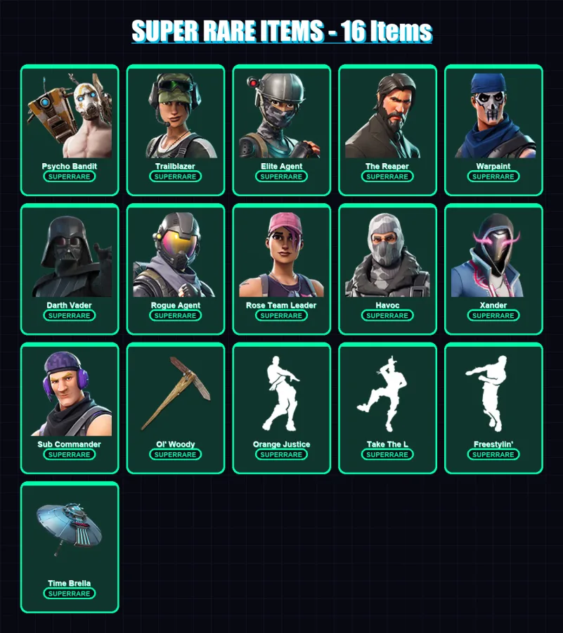 [PC/XBOX] | Psycho Bandit | Trailblazer | Elite Agent | The Reaper | Warpaint | 155 skin | 183 pickaxe | 127 emote | 139 glider | Lv1965