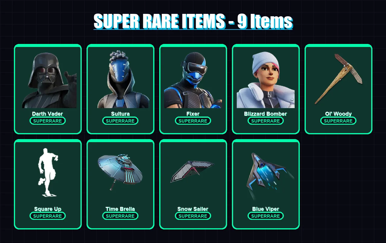 [PS4/PS5/XBOX/PC] | Darth Vader | Sultura | Fixer | Blizzard Bomber | The Origin | 126 skin | 161 pickaxe | 126 emote | 126 glider | Lv1970