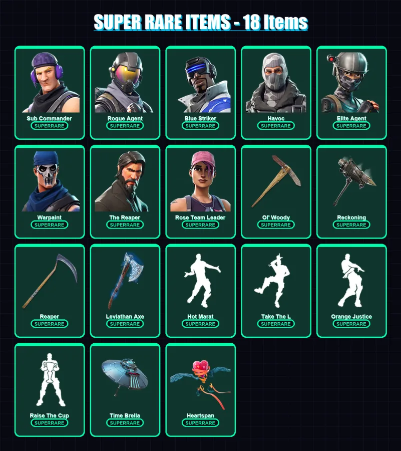[PC/XBOX] | Sub Commander | Rogue Agent | Blue Striker | Havoc | Elite Agent | 174 skin | 157 pickaxe | 151 emote | 140 glider | Lv2690