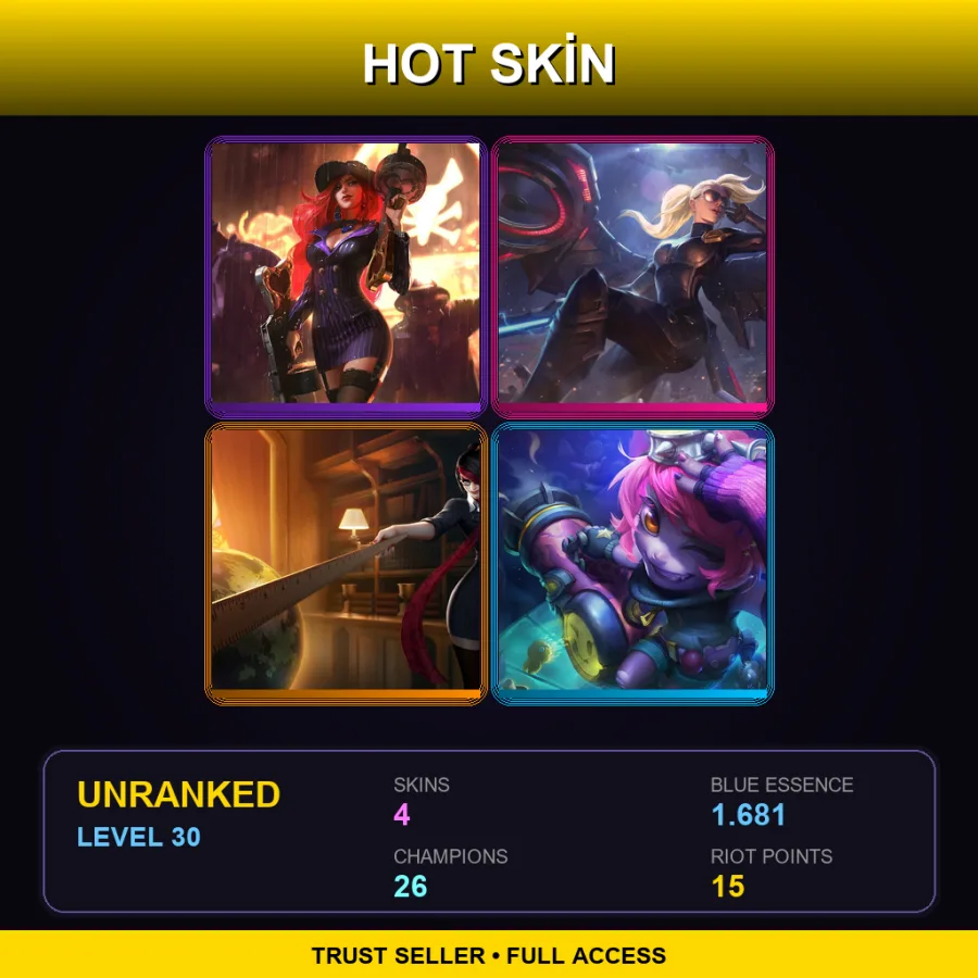 EUNE | Lv30 | Unranked | 4 Skin | 26 Champ — LoL account