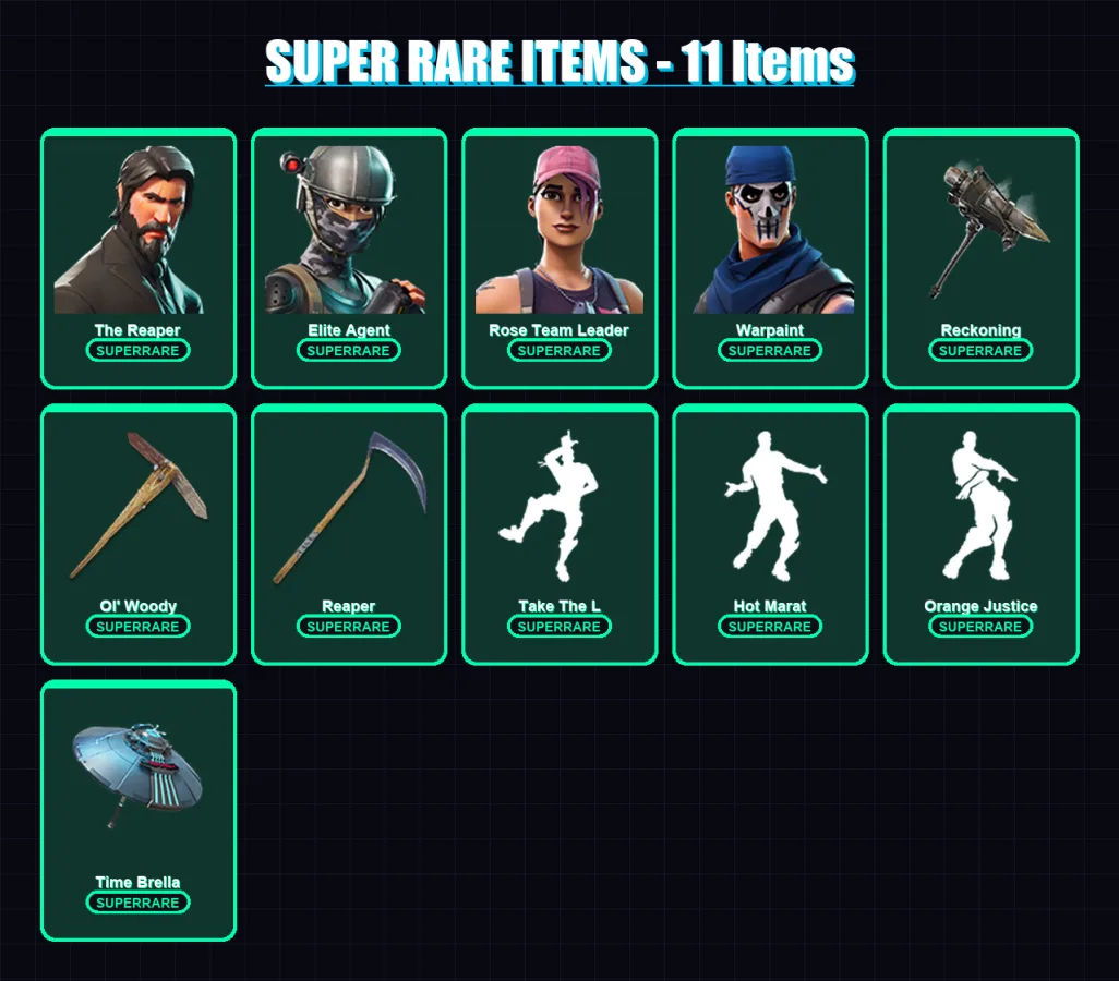 [PC] | The Reaper | Elite Agent | Rose Team Leader | Warpaint | Carbide | 137 skin | 131 pickaxe | 146 emote | 121 glider | Lv2311