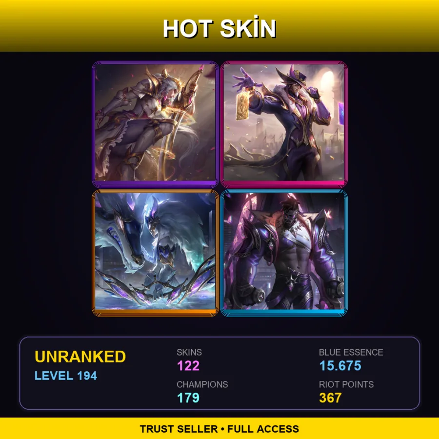 EUW | Prestige Battle Queen Diana | Victorious Twisted Fate | Prestige Porcelain Kindred | Prestige Empyrean K'Sante | 122 Skin | 179 Champ | Lv194