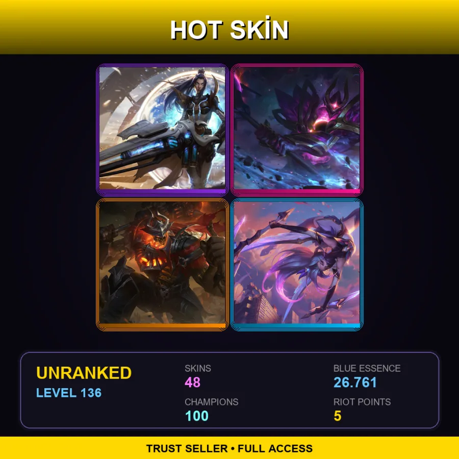 EUNE | Lv136 | Unranked | 48 Skin | 100 Champ — Dawnbringer Vex