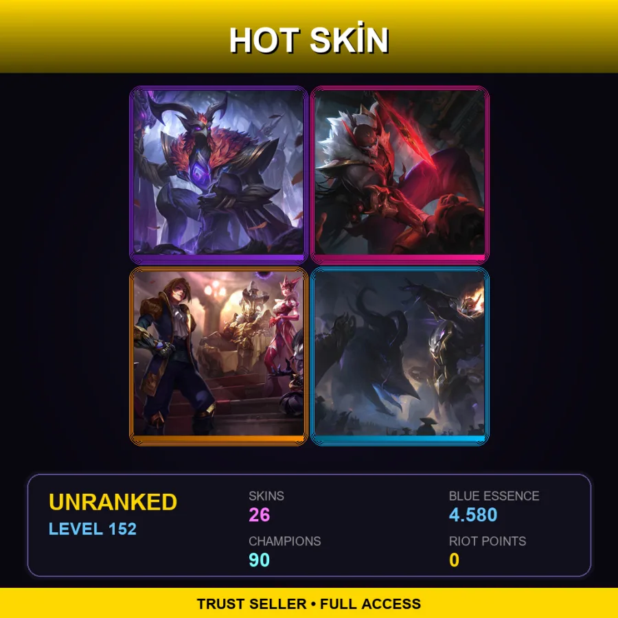 LAN | Elderwood Azir | Blood Moon Pyke | King of Clubs Mordekaiser | Mecha Kingdoms Draven | 26 Skin | 90 Champ | Lv152