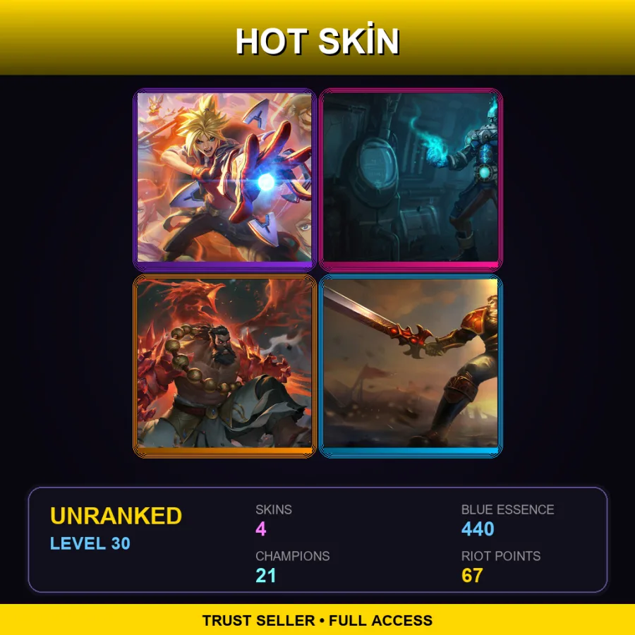 LAS | Lv30 | Unranked | 4 Skin | 21 Champ — LoL account