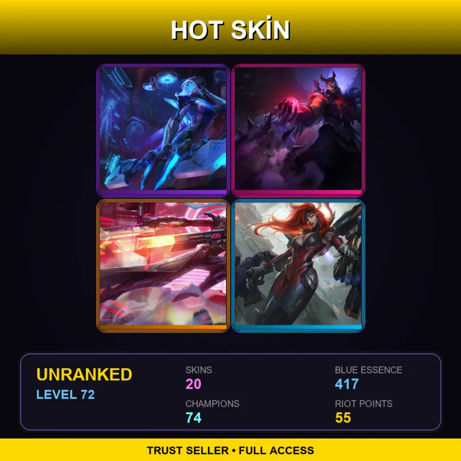EUNE | PROJECT: Ashe | Blood Moon Shen | PROJECT: Lucian | Gun Goddess Miss Fortune | 20 Skin | 74 Champ | Lv72