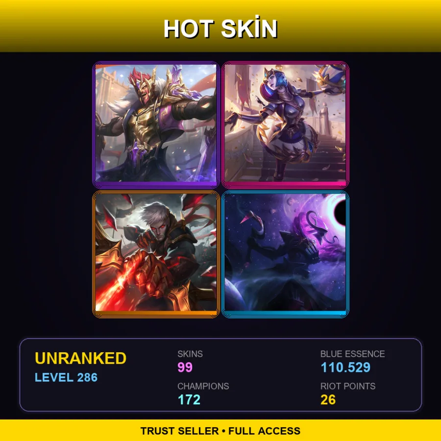 TR | Lv286 | Unranked | 99 Skin | 172 Champ — LoL account