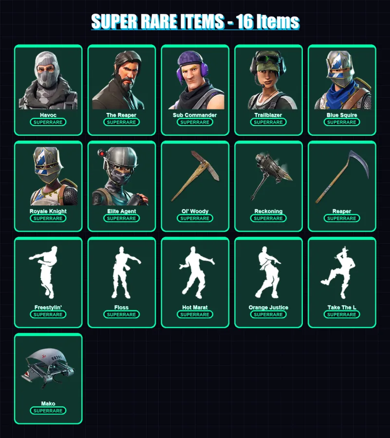 [PC/PSN] | Havoc | The Reaper | Sub Commander | Trailblazer | Blue Squire | 77 skin | 82 pickaxe | 83 emote | 86 glider | Lv1444
