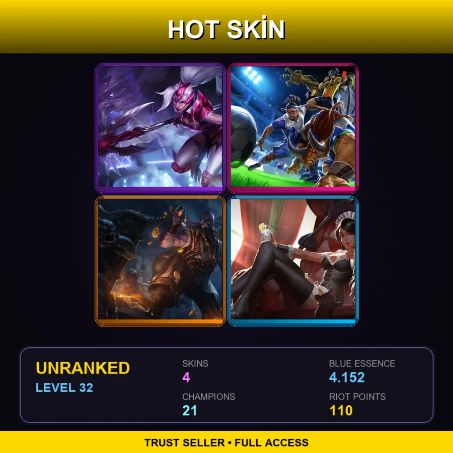 TR | Lv32 | Unranked | 4 Skin | 21 Champ — LoL account