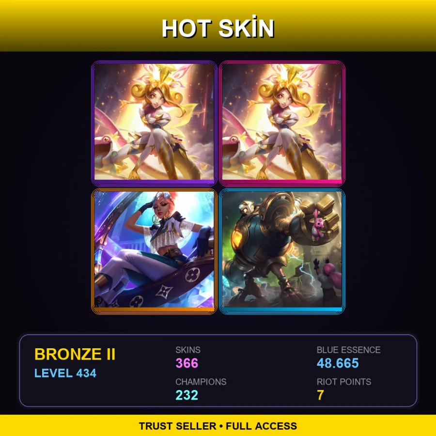LAN | Lv434 | Bronze II | 366 Skin | 232 Champ
