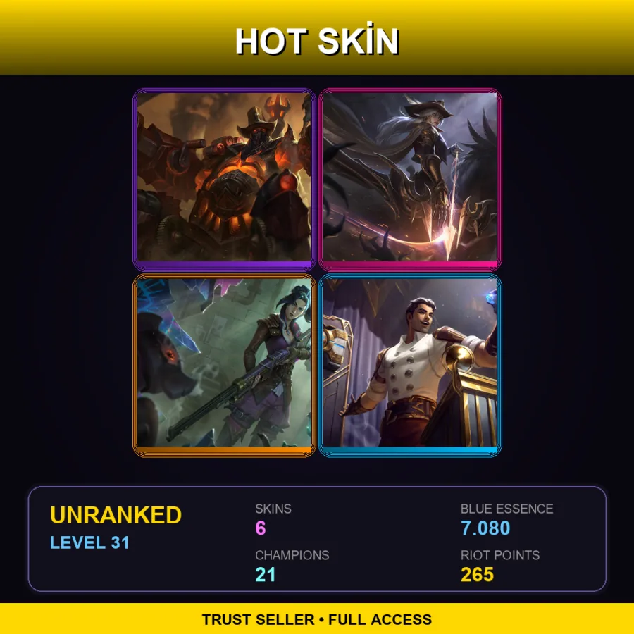 NA | Lv31 | Unranked | 6 Skin | 21 Champ — LoL account