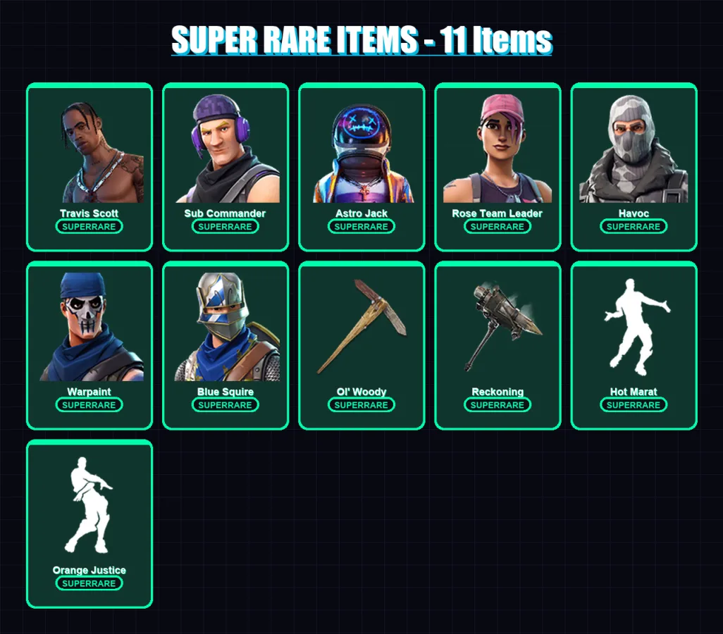 [PC/XBOX/PSN] | Travis Scott | Sub Commander | Astro Jack | Rose Team Leader | Havoc | 51 skin | 64 pickaxe | 44 emote | 54 glider | Lv628
