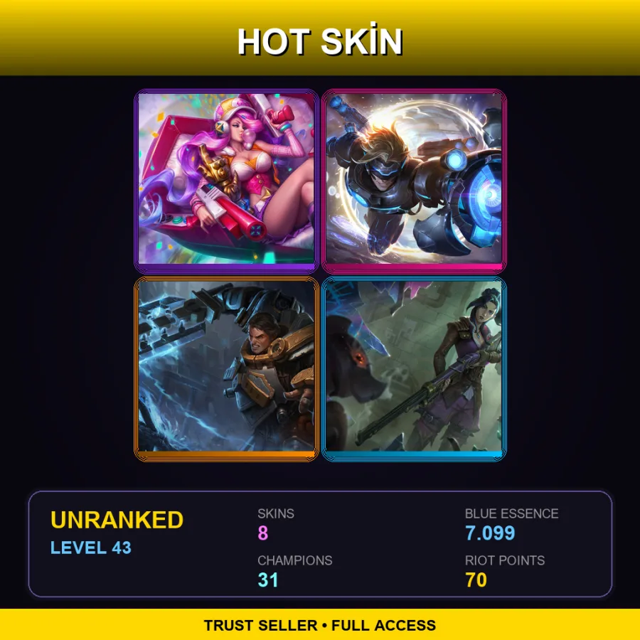EUW | Lv43 | Unranked | 8 Skin | 31 Champ — LoL account