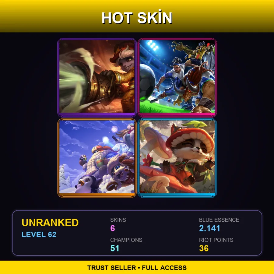 LAS | Lv62 | Unranked | 6 Skin | 51 Champ — Badger Teemo