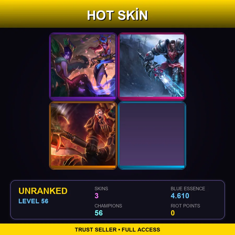 VN | Lv56 | Unranked | 3 Skin | 56 Champ — LoL account