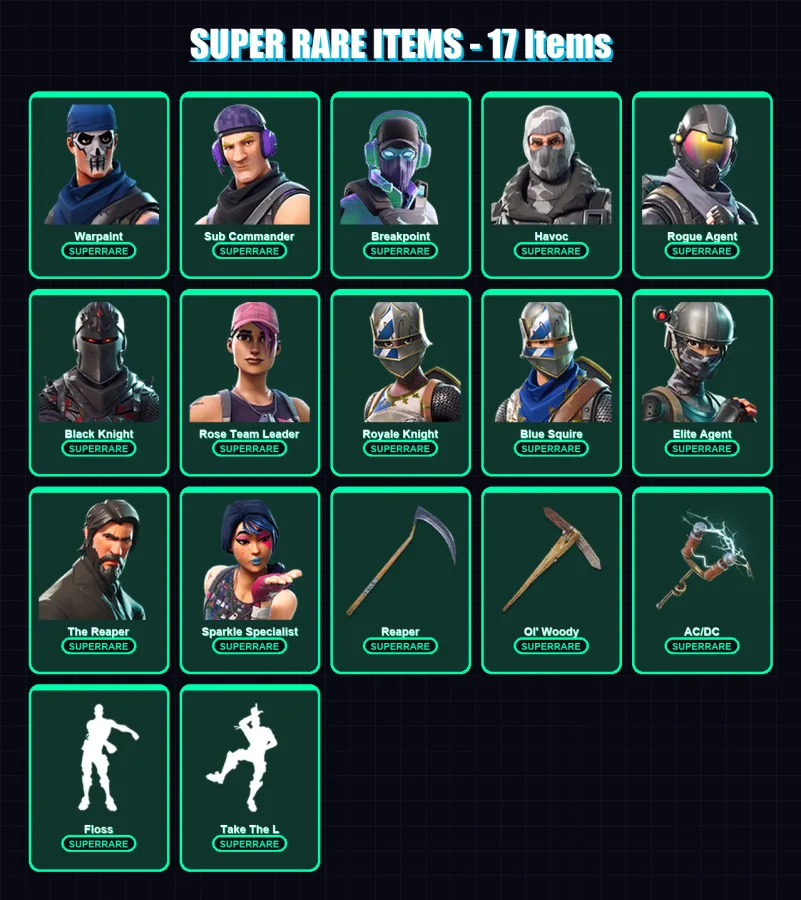 [PC/XBOX/PSN] | Warpaint | Sub Commander | Breakpoint | Havoc | Rogue Agent | 46 skin | 52 pickaxe | 54 emote | 47 glider | Lv692