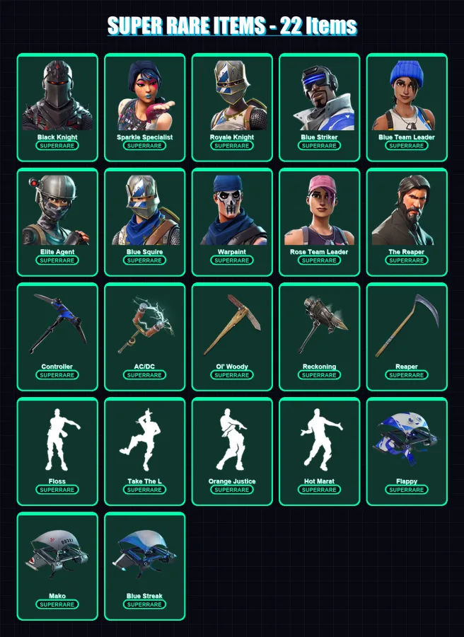 [PC/XBOX] | Black Knight | Sparkle Specialist | Royale Knight | Blue Striker | Blue Team Leader | 72 skin | 55 pickaxe | 59 emote | 65 glider | Lv92