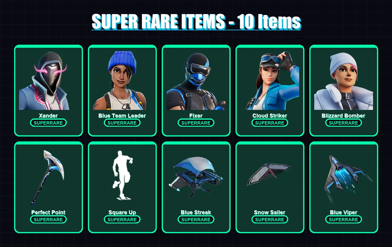 [PS4/PS5/XBOX/PC] | Xander | Blue Team Leader | Fixer | Cloud Striker | Blizzard Bomber | 14 skin | 44 pickaxe | 28 emote | 32 glider | Lv397