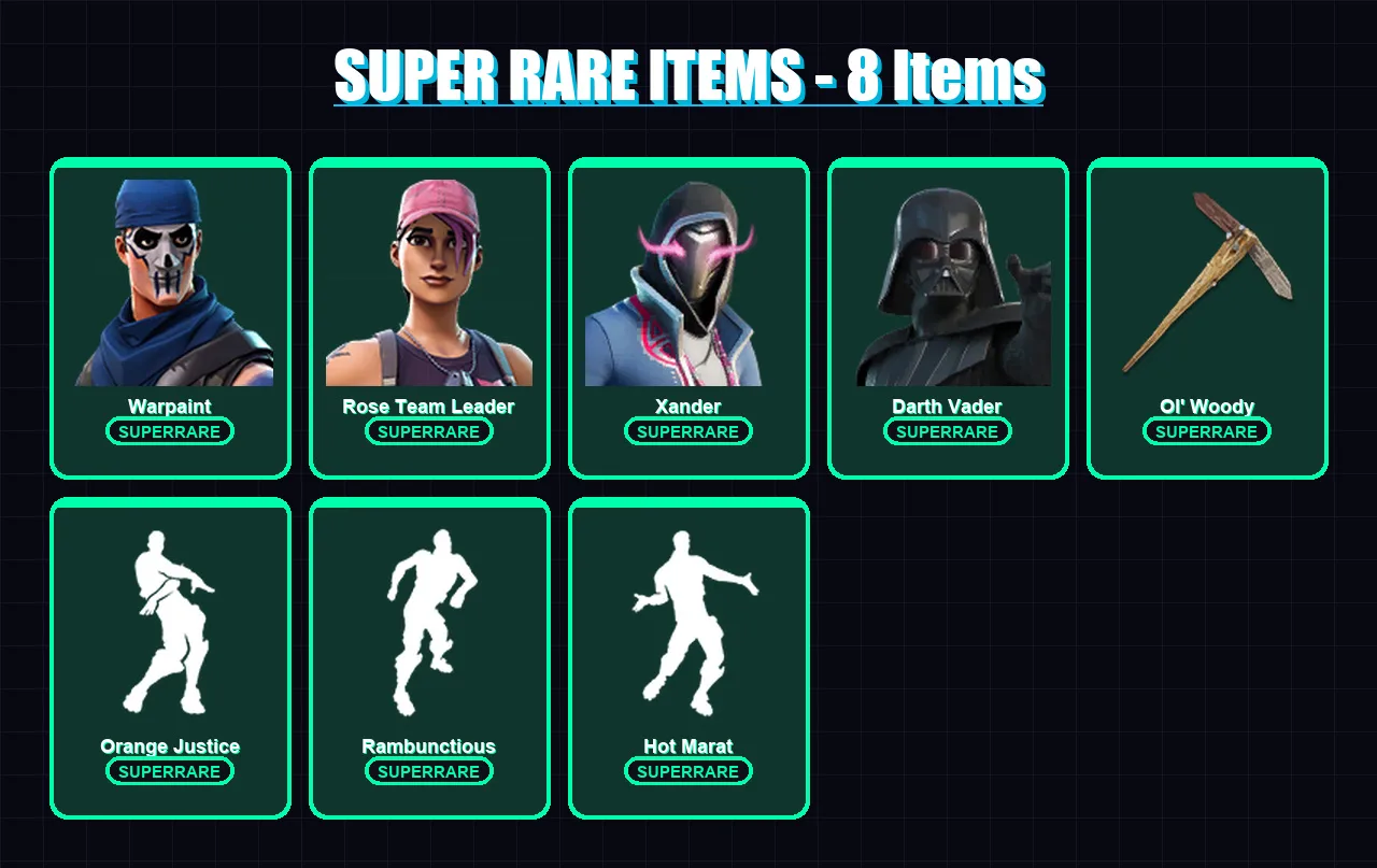 [PC/XBOX/PSN] | Warpaint | Rose Team Leader | Xander | Darth Vader | Malik | 105 skin | 139 pickaxe | 111 emote | 108 glider | Lv2183