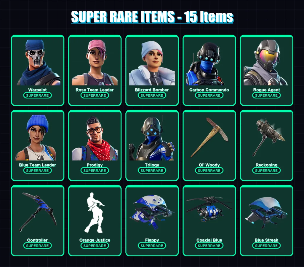 [PC/XBOX/PSN] | Warpaint | Rose Team Leader | Blizzard Bomber | Carbon Commando | Rogue Agent | 28 skin | 35 pickaxe | 24 emote | 30 glider | Lv458 — Fortnite account