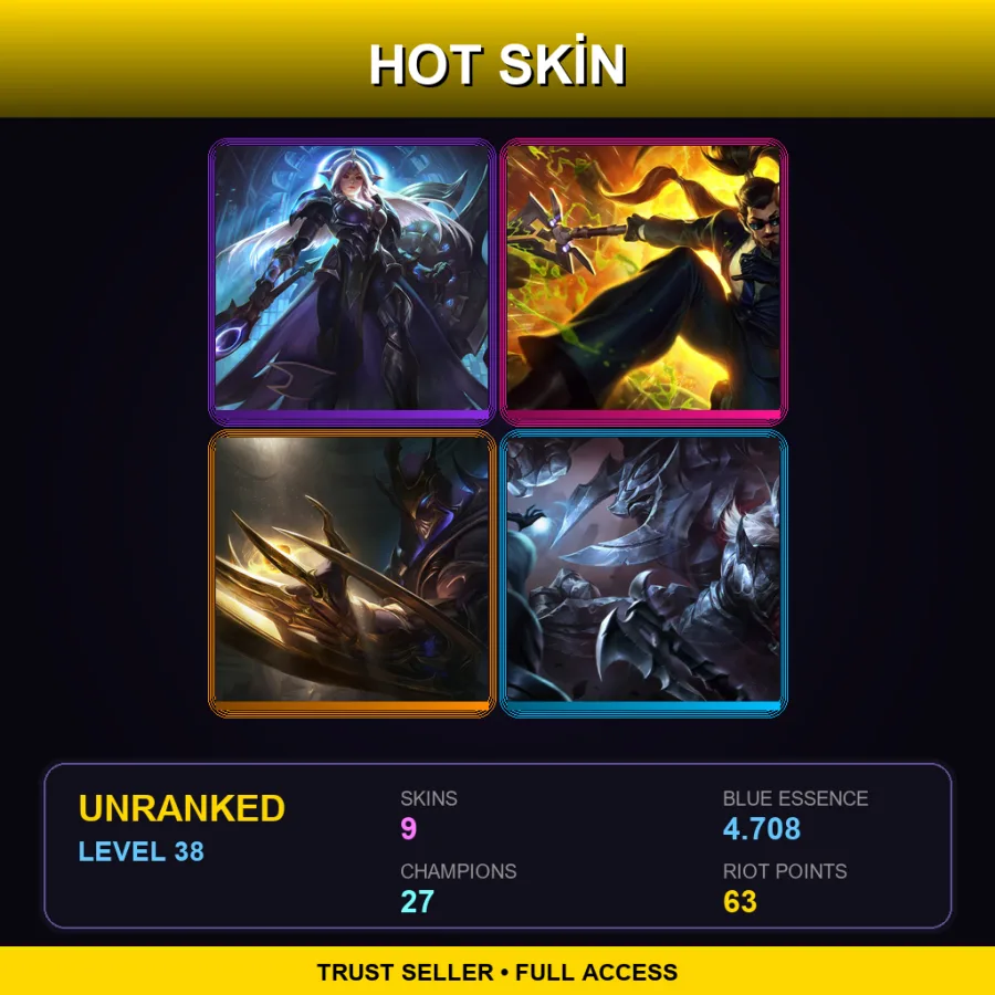 LAN | Lv38 | Unranked | 9 Skin | 27 Champ — LoL account
