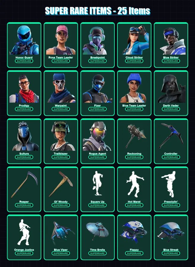 [PC/XBOX] | Honor Guard | Rose Team Leader | Breakpoint | Cloud Striker | Blue Striker | 196 skin | 200 pickaxe | 171 emote | 177 glider | Lv2487