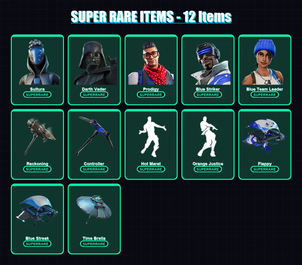 [PC] | Sultura | Darth Vader | Prodigy | Blue Striker | Blue Team Leader | 160 skin | 166 pickaxe | 144 emote | 140 glider | Lv1603