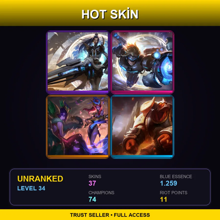 EUW | Lv34 | Unranked | 37 Skin | 74 Champ