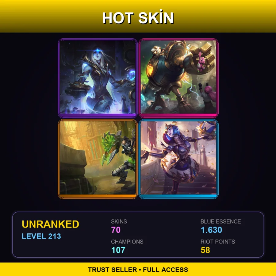 LAN | Lv213 | Unranked | 70 Skin | 107 Champ — LoL account