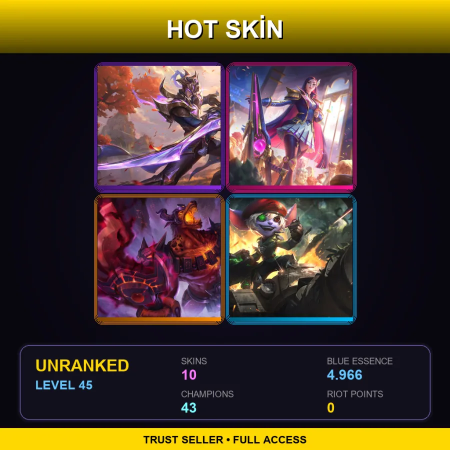 VN | Lv45 | Unranked | 10 Skin | 43 Champ — LoL account