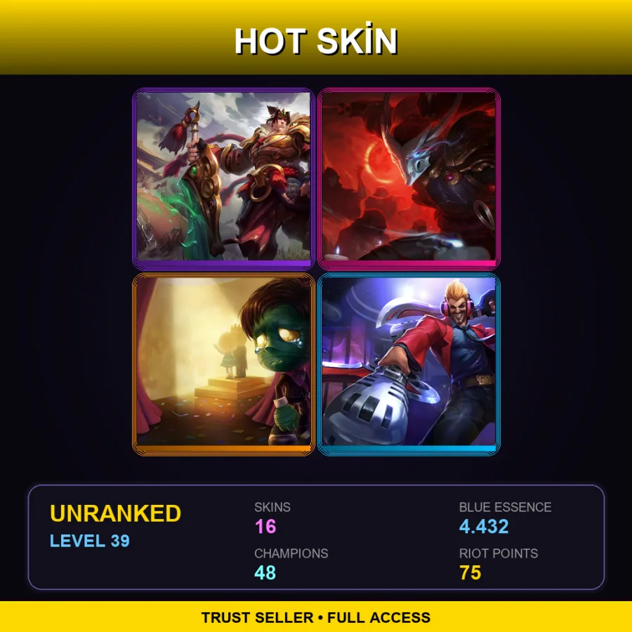 NA | Lv39 | Unranked | 16 Skin | 48 Champ — LoL account