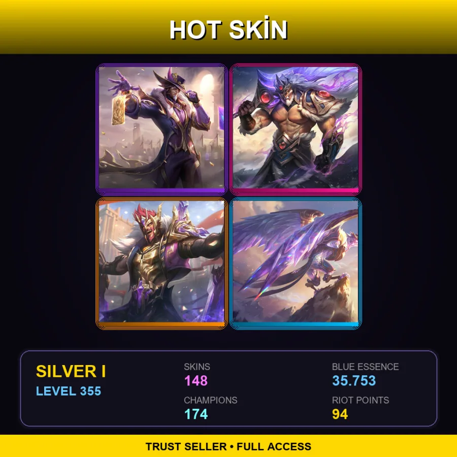 EUNE | Lv355 | Silver I | 148 Skin | 174 Champ — LoL account
