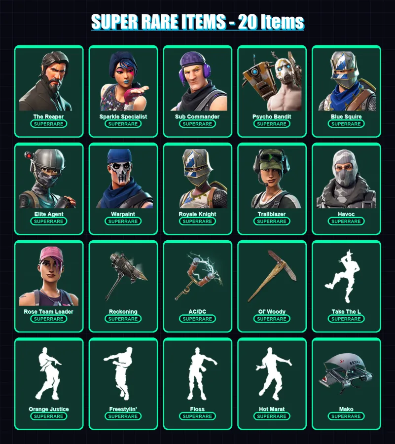 [PC/XBOX/PSN] | The Reaper | Sparkle Specialist | Sub Commander | Psycho Bandit | Blue Squire | 86 skin | 93 pickaxe | 82 emote | 77 glider | Lv1062