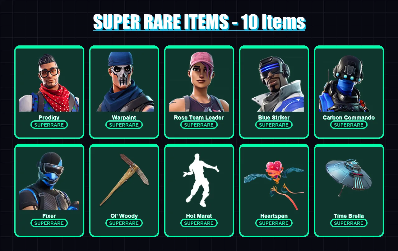 [PS4/PS5/XBOX/PC] | Prodigy | Warpaint | Rose Team Leader | Blue Striker | Carbon Commando | 30 skin | 48 pickaxe | 49 emote | 47 glider | Lv507