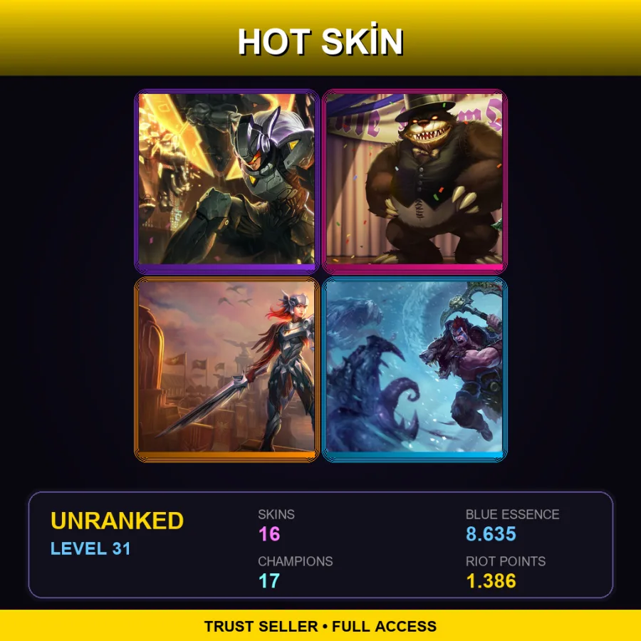 OCE | Lv31 | Unranked | 16 Skin | 17 Champ
