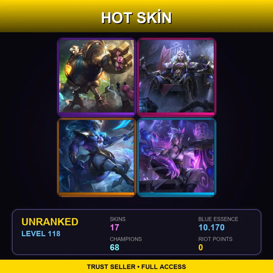 LAS | Lv118 | Unranked | 17 Skin | 68 Champ — LoL account