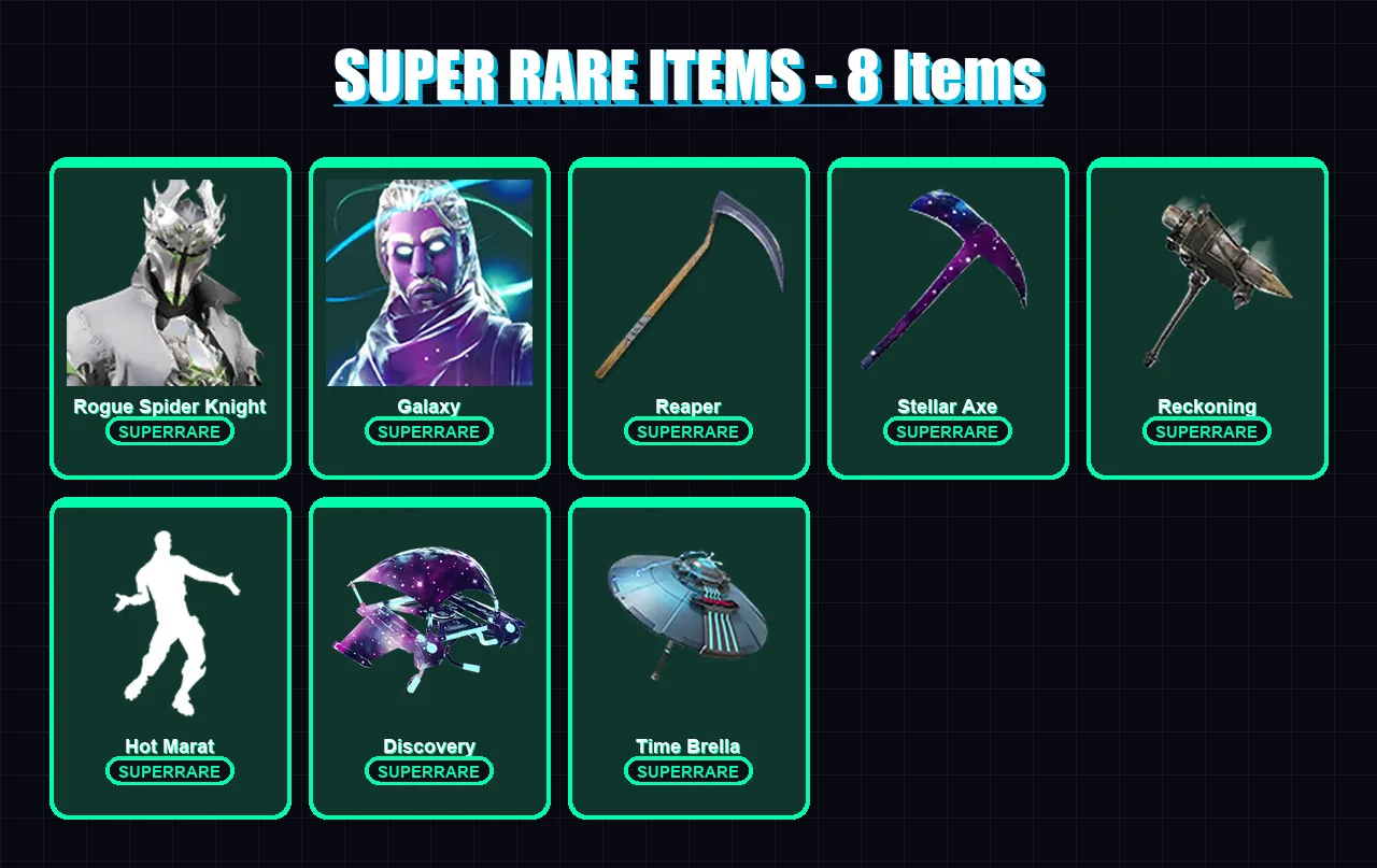 [PC/XBOX/PSN] | Rogue Spider Knight | Galaxy | Lynx | Ruin | Luxe | 100 skin | 83 pickaxe | 90 emote | 84 glider | Lv1190